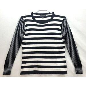 Black and White Striped Banana Republic Crewneck Sweater‎ Stretch Knit Sz PM